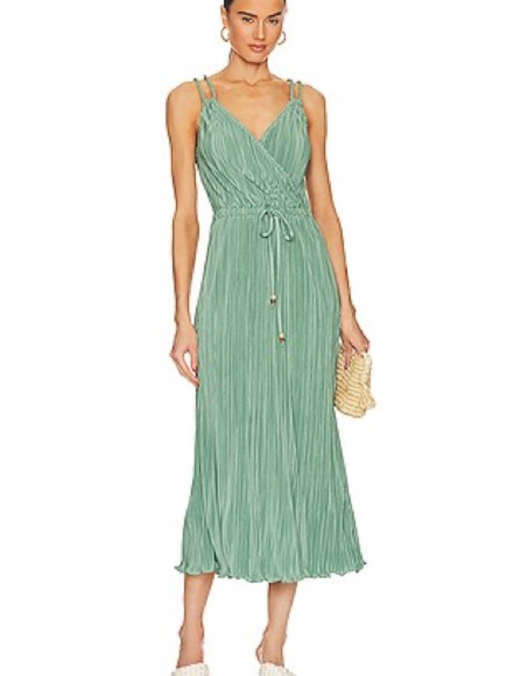 HEARTLOOM Zelda Dress Jade Green Pleated Wrap Midi Maxi Dress Size L